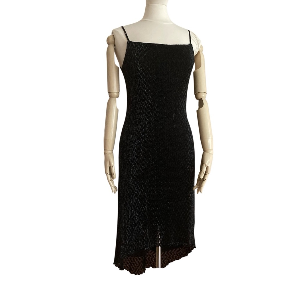 PROPOSE | Black Shimmer Cocktail Midi Dress Square Neck Elegant Evening Size L